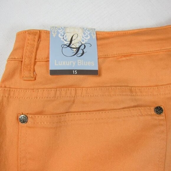 Luxury Blues 15 XL Orange Capri Jean Shorts 35x17 Stretch & Pockets NEW WITH TAG - Picture 6 of 9